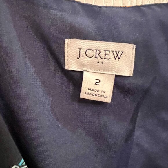 J Crew Mini Navy Blue Floral Dress 3/4 Sleeve   Size 2 - Picture 2 of 8